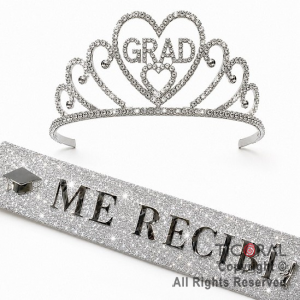 SET VINCHA Y BANDA ME RECIBI CON GLITTER PLATA (S492-5)